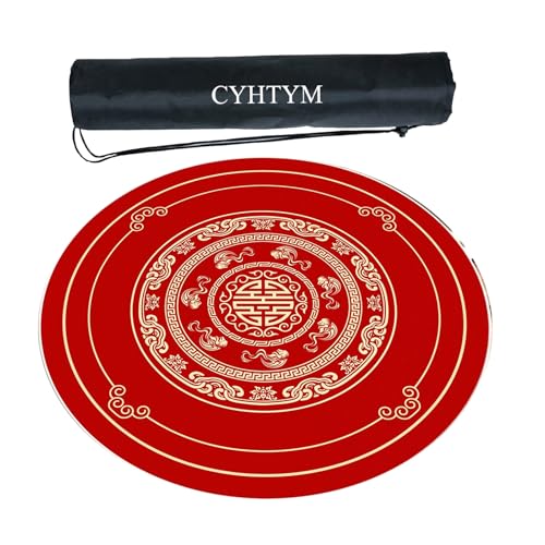 CYHTYM Neue runde Mahjong-Matte im chinesischen Stil, rot, mit Aufbewahrungstasche, rutschfest und geräuschreduzierend(Red2,60CM/23.6") von CYHTYM