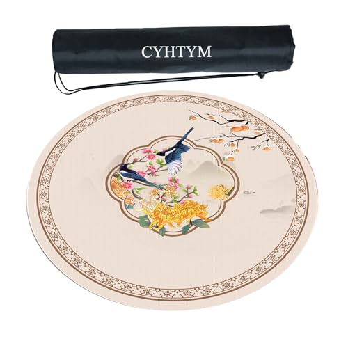 CYHTYM Neue runde Mahjong-Matte im chinesischen Stil, verdickte große Tischmatte, kann aufgerollt Werden(Beige1,70CM/27.5") von CYHTYM
