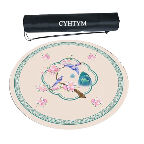 CYHTYM Neue runde Mahjong-Matte im chinesischen Stil, verdickte große Tischmatte, kann aufgerollt Werden(Beige2,60CM/23.6") von CYHTYM
