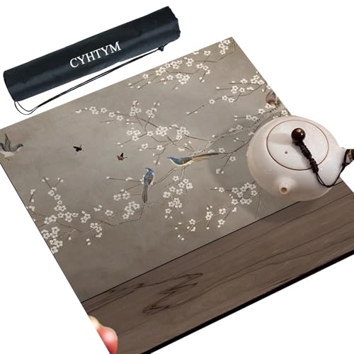 CYHTYM Quadratische, leise Mahjong-Matte mit Pflaumenblütenmuster, große Tischmatte, saugfähig und rutschfest(100CM/39.3") von CYHTYM