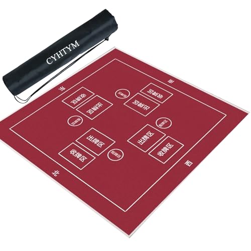 CYHTYM Quadratische, leise und rutschfeste Mahjong-Matte mit Aufbewahrungstasche(Red,60CM/23.6") von CYHTYM
