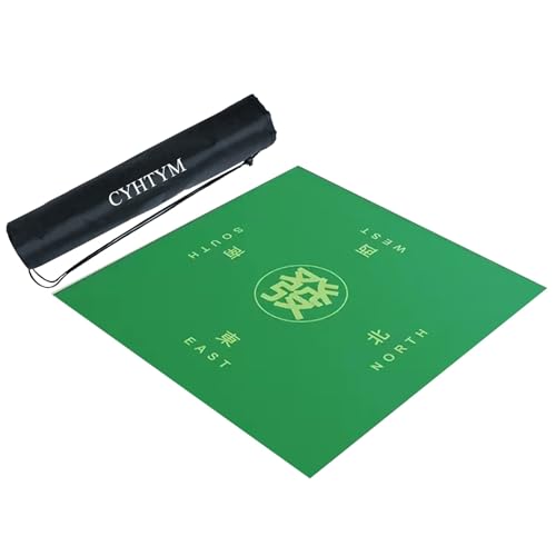 CYHTYM Quadratische, verdickte, geräuschlose Mahjong-Matte, geeignet für Mahjong-Tischmatten, Aufbewahrungstasche mitbringen(Green,60CM/23.6") von CYHTYM