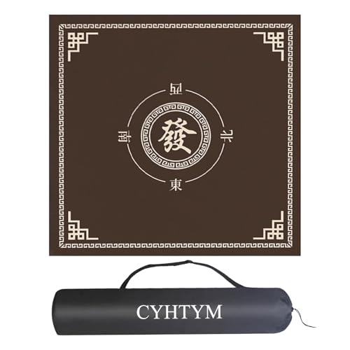 CYHTYM Quadratische Mahjong-Matte, leise und geräuschreduzierend, Mahjong-Tischdecke mit Gummirückseite(Dark Brown,60CM/23.6") von CYHTYM