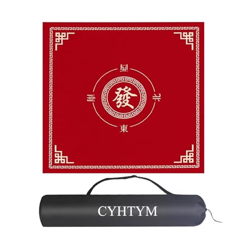 CYHTYM Quadratische Mahjong-Matte, leise und geräuschreduzierend, Mahjong-Tischdecke mit Gummirückseite, große Spielmatte für Mahjong, Poker, Karten, Brett(Red,140cm/55.1") von CYHTYM