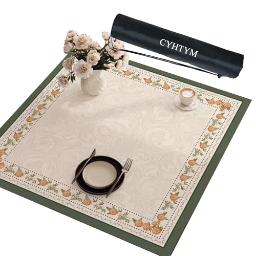 CYHTYM Quadratische Mahjong-Matte aus Leder, wasserdicht, wärmeisolierend, geräuschreduzierend, rutschfeste Tischmatte(Beige,120cm/47.2") von CYHTYM