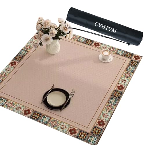 CYHTYM Quadratische Mahjong-Matte aus Leder, wasserdicht, wärmeisolierend, geräuschreduzierend, rutschfeste Tischmatte(Brown,120cm/47.2") von CYHTYM