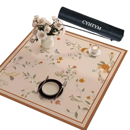 CYHTYM Quadratische Mahjong-Matte aus Leder im chinesischen Stil, Tischmatte mit Aufbewahrungstasche(Orange,140cm/55.1") von CYHTYM