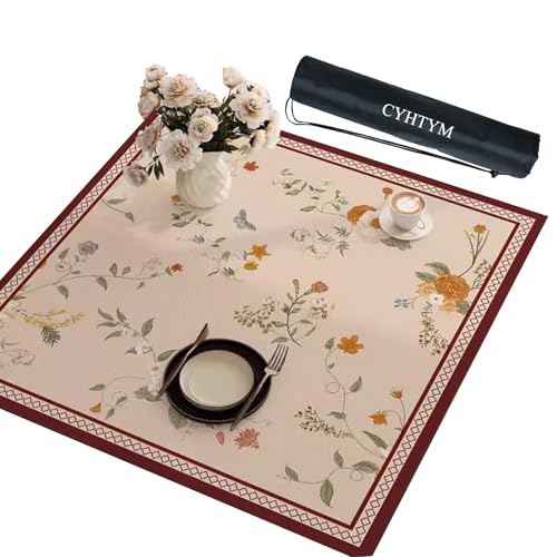 CYHTYM Quadratische Mahjong-Matte aus Leder im chinesischen Stil, Tischmatte mit Aufbewahrungstasche(Red,60CM/23.6") von CYHTYM