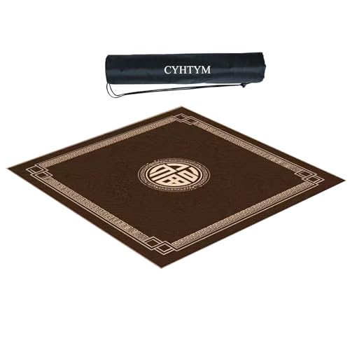 CYHTYM Quadratische Mahjong-Matte aus Samt mit Geräuschreduzierung und Anti-Rutsch-Pad, mit Faltbarer Aufbewahrungstasche(Brown,90X90CM/35.4x35.4) von CYHTYM