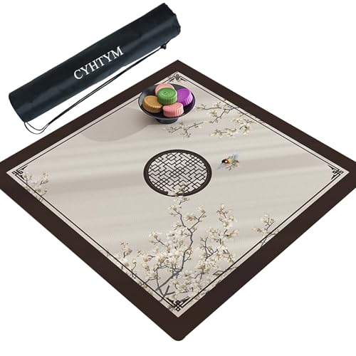 CYHTYM Quadratische Mahjong-Matte mit Aufbewahrungstasche im Kordelzug, wasserdichte PU-Tischmatte im chinesischen Stil(Brown,80CM/31.5") von CYHTYM