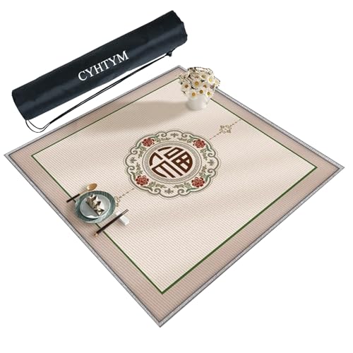 CYHTYM Quadratische Mahjong-Matte mit Gummirücken, Rutschfester und verschleißfester Tischdecke(Beige,60CM/23.6") von CYHTYM
