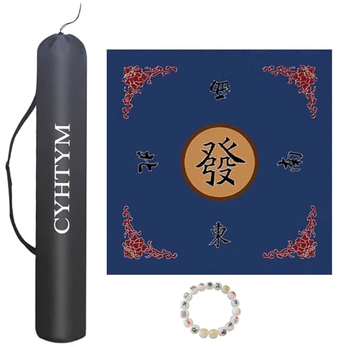 CYHTYM Quadratische Mahjong-Matte mit Kordelzugbeutel, rutschfeste Tischmatte aus Gummi mit Geräuschreduzierung und Ausrichtung(Blue,140cm/55.1") von CYHTYM