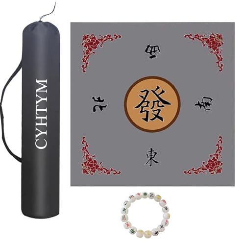 CYHTYM Quadratische Mahjong-Matte mit Kordelzugbeutel, rutschfeste Tischmatte aus Gummi mit Geräuschreduzierung und Ausrichtung(Gray,95cm/37.4") von CYHTYM