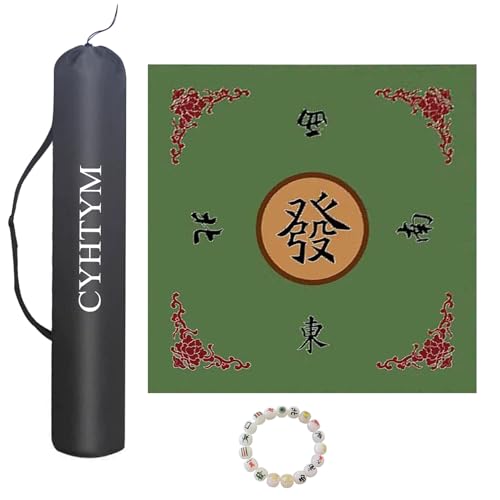 CYHTYM Quadratische Mahjong-Matte mit Kordelzugbeutel, rutschfeste Tischmatte aus Gummi mit Geräuschreduzierung und Ausrichtung(Green,95cm/37.4") von CYHTYM