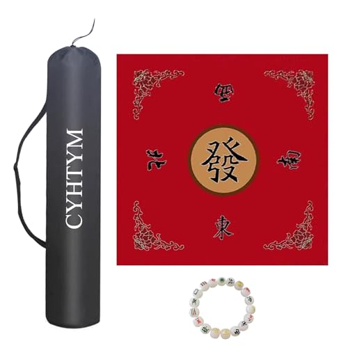 CYHTYM Quadratische Mahjong-Matte mit Kordelzugbeutel, rutschfeste Tischmatte aus Gummi mit Geräuschreduzierung und Ausrichtung(Red,70CM/27.5") von CYHTYM
