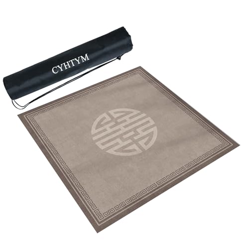 CYHTYM Quadratische Mahjong-Matte mit schwarzer Tragetasche, Dicke rutschfeste Tischdecke, Tischunterlage für Mahjong-Poker und Kachelspiel(Light Gray,90CM/35.4") von CYHTYM
