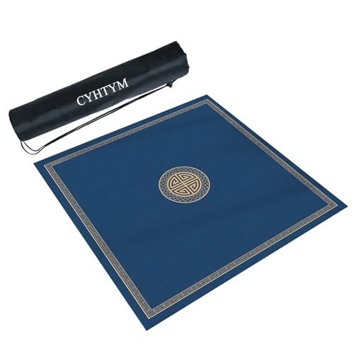 CYHTYM Quadratische Mahjong-Matte mit schwarzer Tragetasche, weiche und rutschfeste Tischdecke, Tischunterlage für Mahjong-Poker-Kartenspiele(Blue,120cm/47.2") von CYHTYM