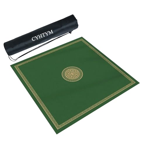 CYHTYM Quadratische Mahjong-Matte mit schwarzer Tragetasche, weiche und rutschfeste Tischdecke, Tischunterlage für Mahjong-Poker-Kartenspiele(Green,140cm/55.1") von CYHTYM