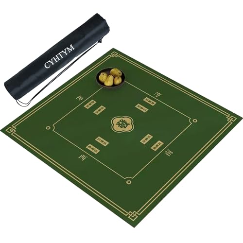 CYHTYM Quadratische Mahjong-Tischmatte, wasserabsorbierend, rutschfest und geräuschreduzierend, mit Aufbewahrungstasche(Green,60CM/23.6") von CYHTYM