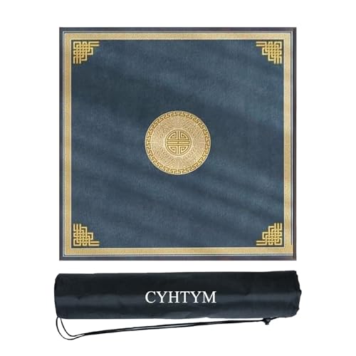 CYHTYM Quadratische große Mahjong-Matte mit Rutschfester Gummiunterseite, geeignet für Poker, Schachbrett, Spielkarten, mit schwarzer Aufbewahrungstasche(60CM/23.6") von CYHTYM
