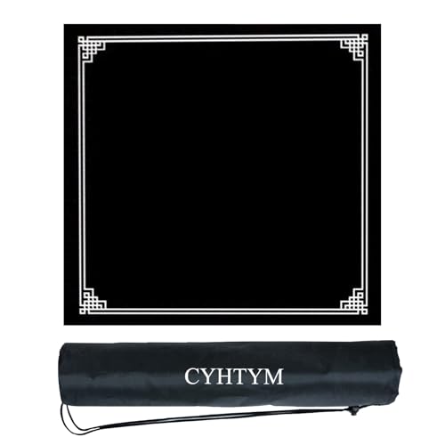 CYHTYM Quadratisches, einfarbiges Mahjong-Pad, Poker-/Schachbrett, Dickes, geräuscharmes, rutschfestes Tischset mit Kordelzug(Black,90CM/35.4") von CYHTYM