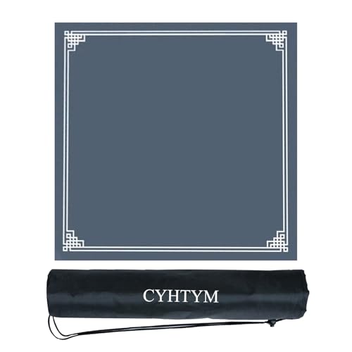 CYHTYM Quadratisches, einfarbiges Mahjong-Pad, Poker-/Schachbrett, Dickes, geräuscharmes, rutschfestes Tischset mit Kordelzug(Blue,80CM/31.5") von CYHTYM