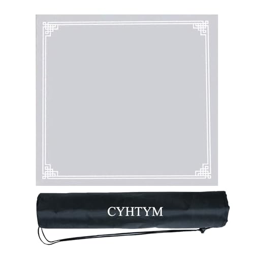 CYHTYM Quadratisches, einfarbiges Mahjong-Pad, Poker-/Schachbrett, Dickes, geräuscharmes, rutschfestes Tischset mit Kordelzug(Gray,90CM/35.4") von CYHTYM