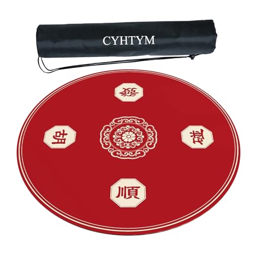 CYHTYM Rote, runde Mahjong-Matte mit schwarzem Aufbewahrungsbeutel mit Kordelzug(Red1,120cm/47.2") von CYHTYM