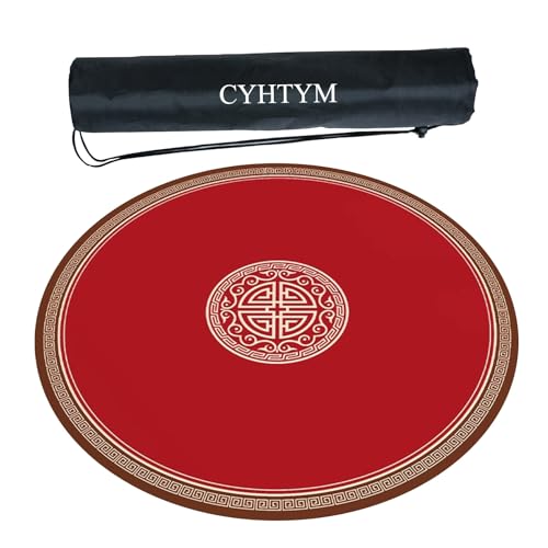 CYHTYM Rote, runde Mahjong-Matte mit schwarzem Aufbewahrungsbeutel mit Kordelzug(Red2,120cm/47.2") von CYHTYM