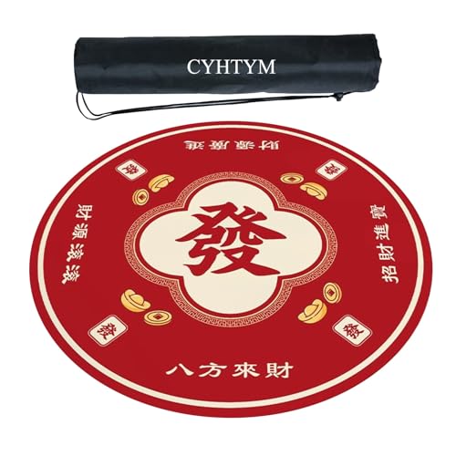 CYHTYM Rote, runde Mahjong-Matte mit schwarzem Aufbewahrungsbeutel mit Kordelzug(Red3,120cm/47.2") von CYHTYM