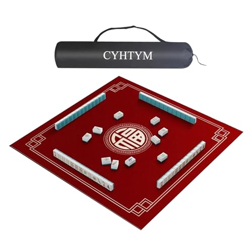 CYHTYM Rote Anti-Rutsch-Mahjong-Matte mit Kordelzugbeutel, Faltbare, mit Kanten umwickelte Anti-Rutsch-Unterlage für die Tischplatte(Red-2,100CM/39.3") von CYHTYM