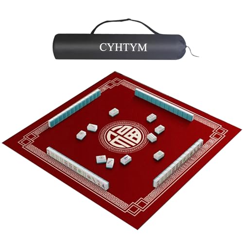 CYHTYM Rote Anti-Rutsch-Mahjong-Matte mit Kordelzugbeutel, Faltbare, mit Kanten umwickelte Anti-Rutsch-Unterlage für die Tischplatte(Red-4,70CM/27.5") von CYHTYM