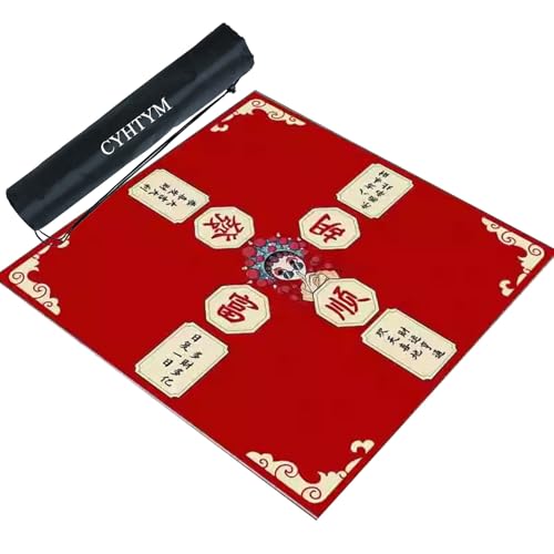 CYHTYM Rote chinesische Mahjong-Matte mit Aufbewahrungstasche, rutschfeste und geräuschreduzierende große Tischmatte(Red1,95cm/37.4") von CYHTYM