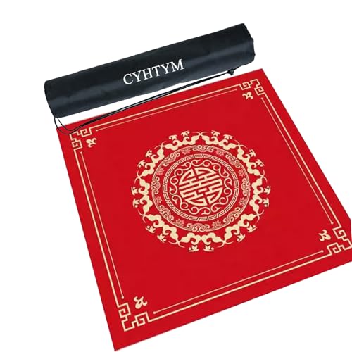 CYHTYM Rote chinesische Mahjong-Matte mit Aufbewahrungstasche, rutschfeste und geräuschreduzierende große Tischmatte(Red2,60CM/23.6") von CYHTYM