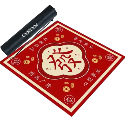 CYHTYM Rote chinesische Mahjong-Matte mit Aufbewahrungstasche, rutschfeste und geräuschreduzierende große Tischmatte(Red3,140cm/55.1") von CYHTYM