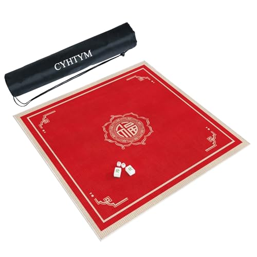 CYHTYM Rote quadratische Mahjong-Matte, Dicke, rutschfeste Tischmatte mit Aufbewahrungstasche(Red2,60CM/23.6") von CYHTYM