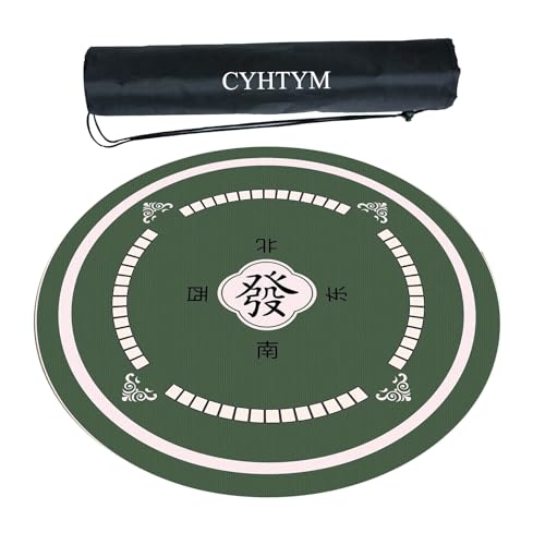 CYHTYM Runde, leise, rutschfeste Mahjong-Matte, chinesische Tischmatte mit Aufbewahrungstasche(Green2,60CM/23.6") von CYHTYM