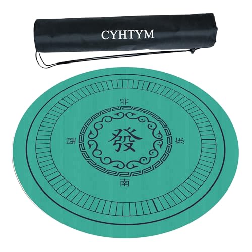 CYHTYM Runde, leise, rutschfeste Mahjong-Matte, chinesische Tischmatte mit Aufbewahrungstasche(Green3,60CM/23.6") von CYHTYM