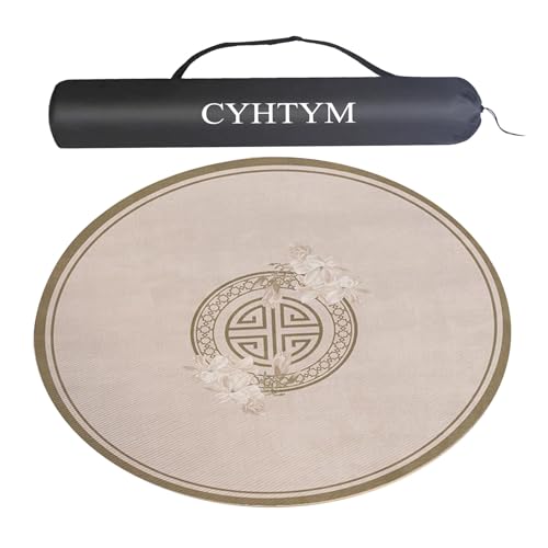 CYHTYM Runde, rutschfeste Mahjong-Matte aus Gummi mit Aufbewahrungstasche, geräuscharme Tischmatte mit Geräuschunterdrückung, geeignet für Poker-Brettspiele(Beige,75cm/29.5") von CYHTYM