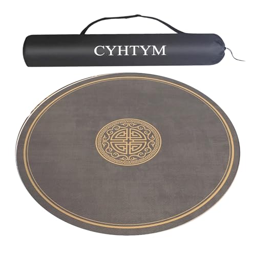 CYHTYM Runde, rutschfeste Mahjong-Matte aus Gummi mit Aufbewahrungstasche, geräuscharme Tischmatte mit Geräuschunterdrückung, geeignet für Poker-Brettspiele(Brown-1,70CM/27.5") von CYHTYM