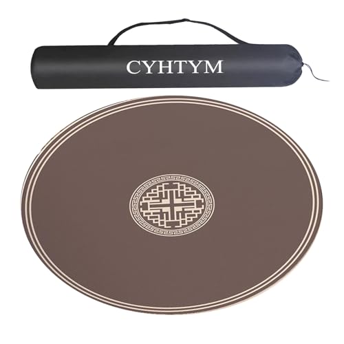 CYHTYM Runde, rutschfeste Mahjong-Matte aus Gummi mit Aufbewahrungstasche, geräuscharme Tischmatte mit Geräuschunterdrückung, geeignet für Poker-Brettspiele(Brown-2,140cm/55.1") von CYHTYM