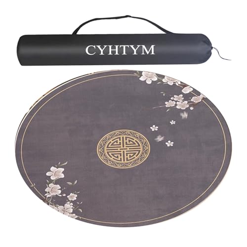 CYHTYM Runde, rutschfeste Mahjong-Matte aus Gummi mit Aufbewahrungstasche, geräuscharme Tischmatte mit Geräuschunterdrückung, geeignet für Poker-Brettspiele(Dark Grey,140cm/55.1") von CYHTYM