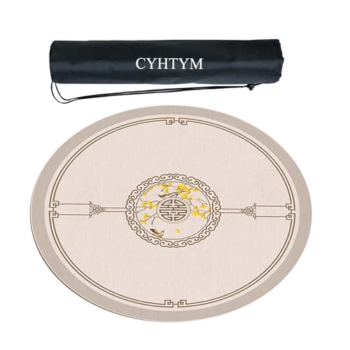CYHTYM Runde Mahjong-Matte, geeignet für Spielkarten, Schachbrett, Spielmatten mit Kacheln(Beige1,60CM/23.6") von CYHTYM
