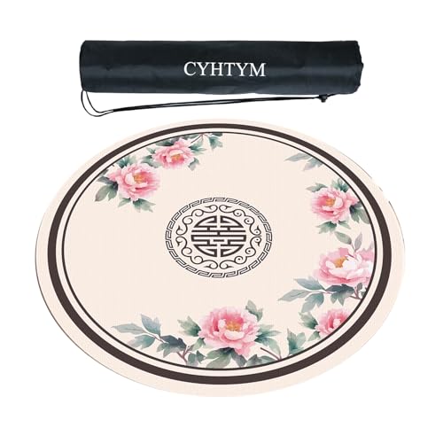 CYHTYM Runde Mahjong-Matte, rutschfest und geräuschreduzierend aus Gummi, mit Aufbewahrungstasche(Beige1,60CM/23.6") von CYHTYM