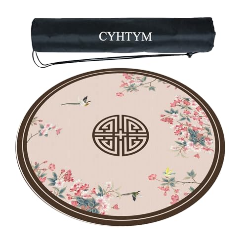 CYHTYM Runde Mahjong-Matte, rutschfest und geräuschreduzierend aus Gummi, mit Aufbewahrungstasche(Beige2,70CM/27.5") von CYHTYM
