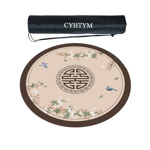 CYHTYM Runde Mahjong-Matte, rutschfest und geräuschreduzierend aus Gummi, mit Aufbewahrungstasche(Beige4,120cm/47.2") von CYHTYM