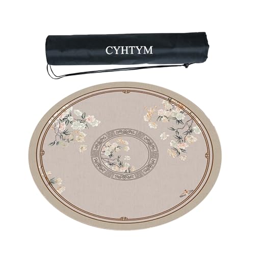 CYHTYM Runde Mahjong-Matte mit Aufbewahrungstasche, Esstischmatte im chinesischen Stil(Brown1,60CM/23.6") von CYHTYM