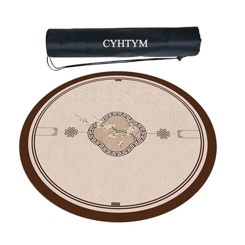 CYHTYM Runde Mahjong-Matte mit Aufbewahrungstasche, geeignet für Esstische, automatische Mahjong-Tische(Brown2,140cm/55.1") von CYHTYM
