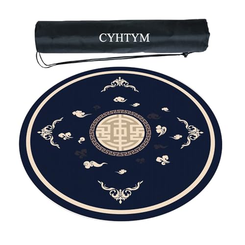CYHTYM Runde Mahjong-Matte mit Geräuschunterdrückung, große rutschfeste Tischmatte, mit Aufbewahrungstasche(Blue1,140cm/55.1") von CYHTYM