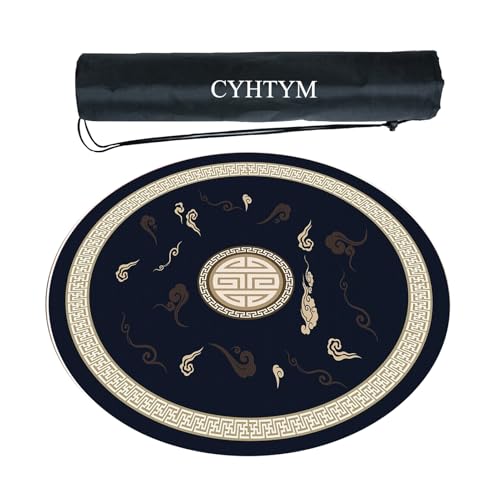 CYHTYM Runde Mahjong-Matte mit Geräuschunterdrückung, große rutschfeste Tischmatte, mit Aufbewahrungstasche(Blue2,140cm/55.1") von CYHTYM